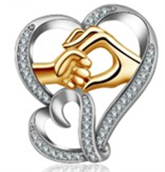 Sterling Silver Two-Tone 'Helping Hand' Hearts CZ Pendant