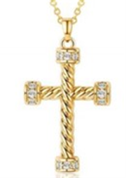 Sterling Silver Yellow Gold Plated Twist CZ Cross Pendant