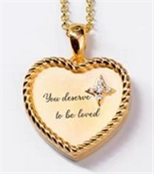 Sterling Silver Yellow Gold Plated 15mm 'you are loved' CZ Heart Locket Pendant