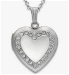 Sterling Silver 14mm CZ Heart Locket Pendant / 18