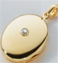 Sterling Silver 19mm Yellow Gold Oval CZ Locket Pendant / 18