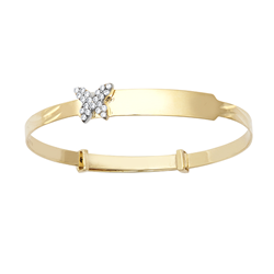9ct YG Kids CZ Butterfly Diamond Cut Expandable Bangle