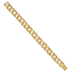 9ct YG Gents Plain & Engraved Curb Bracelet