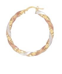 9ct Three Colour Gold Satin Twist Hoop Earrings