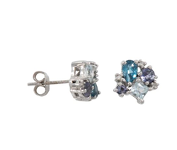 9ct WG Diamond, Blue Topaz & Iolite Stud Earrings