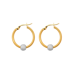9ct Yellow Gold Plain Hoop Earrings with White Ball 15mm