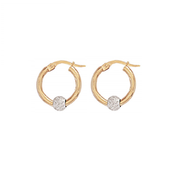 9ct Yellow Gold Plain Hoop Earrings with White Ball 13mm
