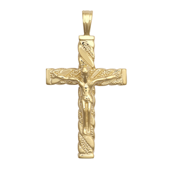 9ct Yellow Gold Engraved Crucifix Cross Pendant
