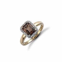 9ct Yellow Gold Diamond & Smokey Quartz Ring - N