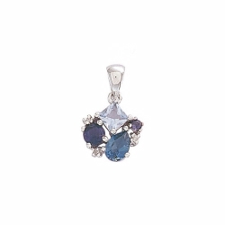 9ct White Gold  Diamond, Blue Topaz & Iolite Pendant