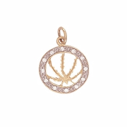 9ct Yellow Gold CZ Hash Leaf Circle Pendant