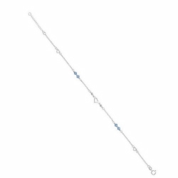 Sterling Silver Blue Crystal & Open Hearts Anklet
