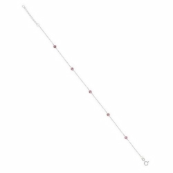 Sterling Silver Pink Crystal Charms Anklet