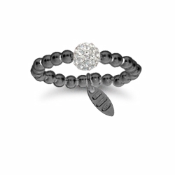 Black Silver Crystal Ball Ring