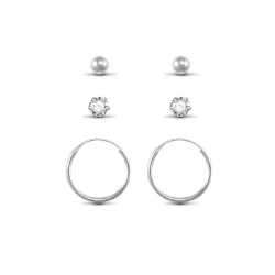 Set Of 3 Silver Studs & Hoops