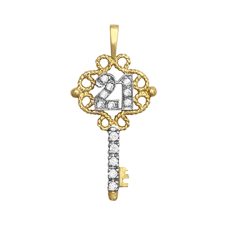 9ct YG Cz 21 Key Pendant