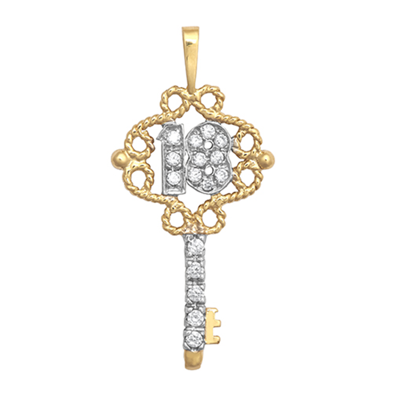 9ct YG Cz 18 Key Pendant
