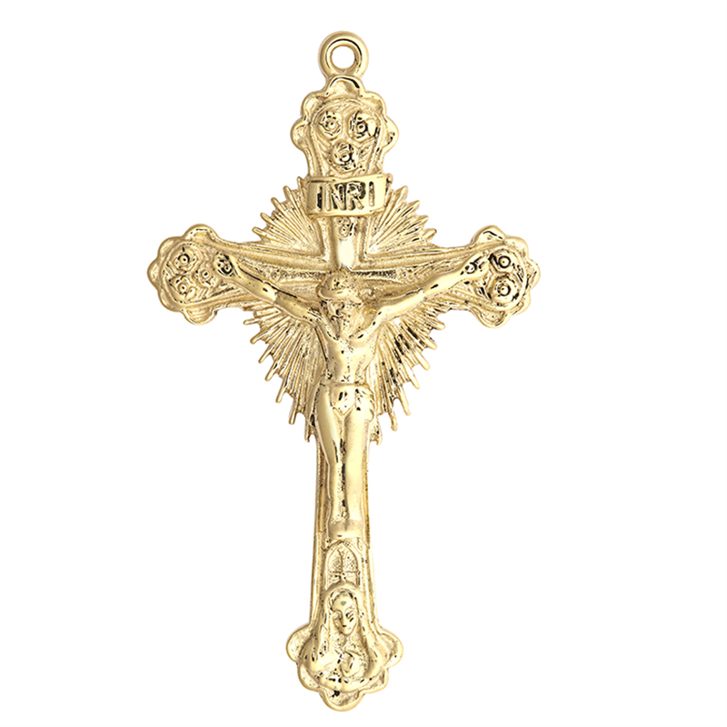 9ct YG Engraved Starburst Crucifix Cross Pendant
