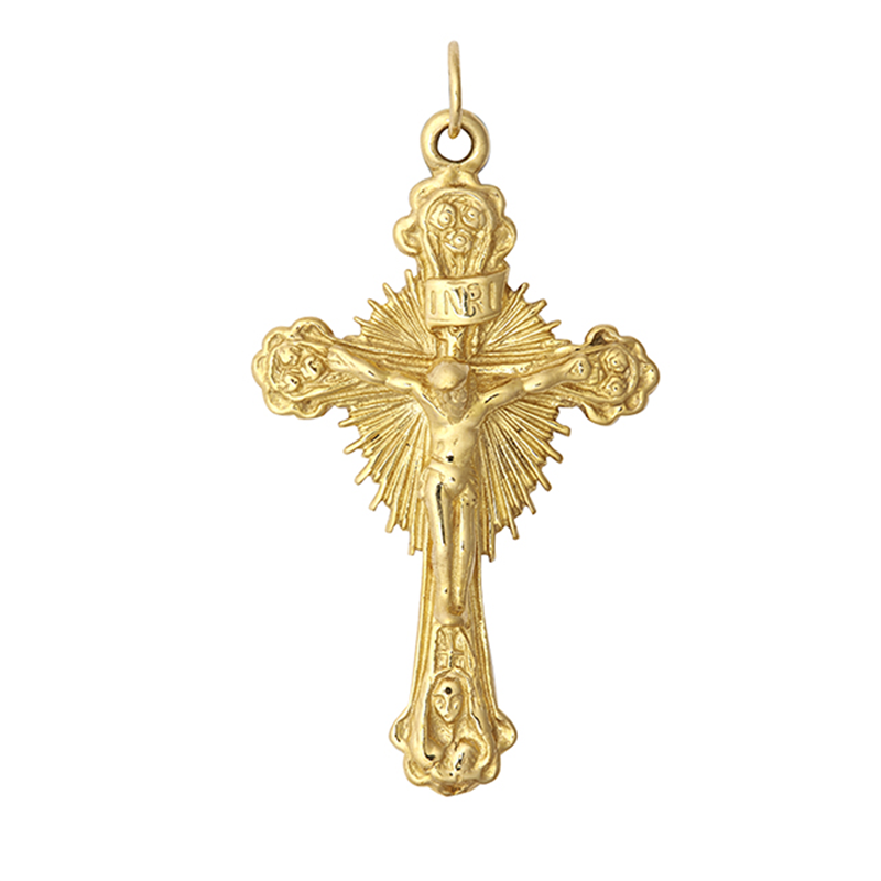 9ct YG Engraved Starburst Crucifix Cross Pendant