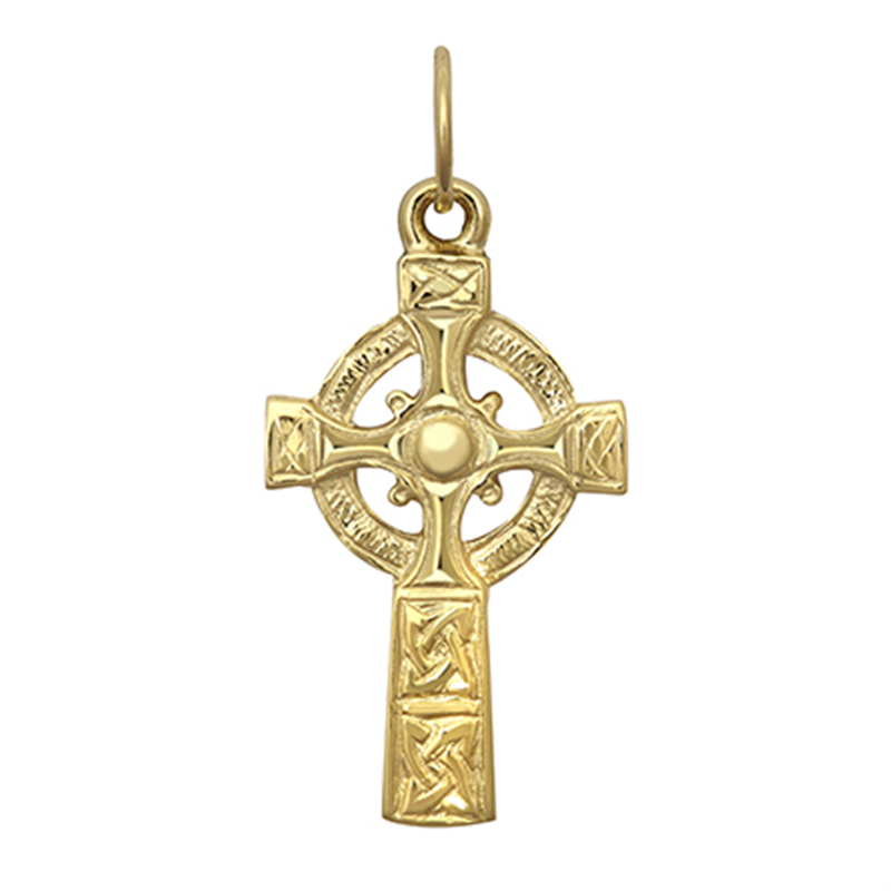 9ct Yellow Gold Engraved Celtic Cross Pendant