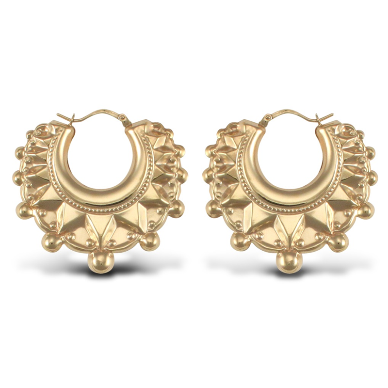 9ct YG Round Creole Spike Earrings