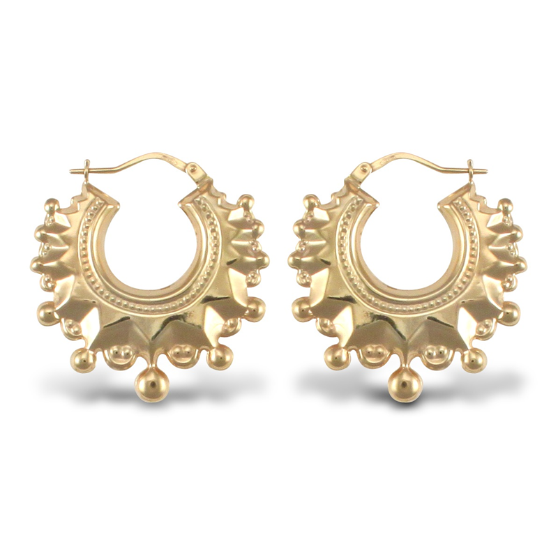 9ct YG Round Creole Spike Earrings