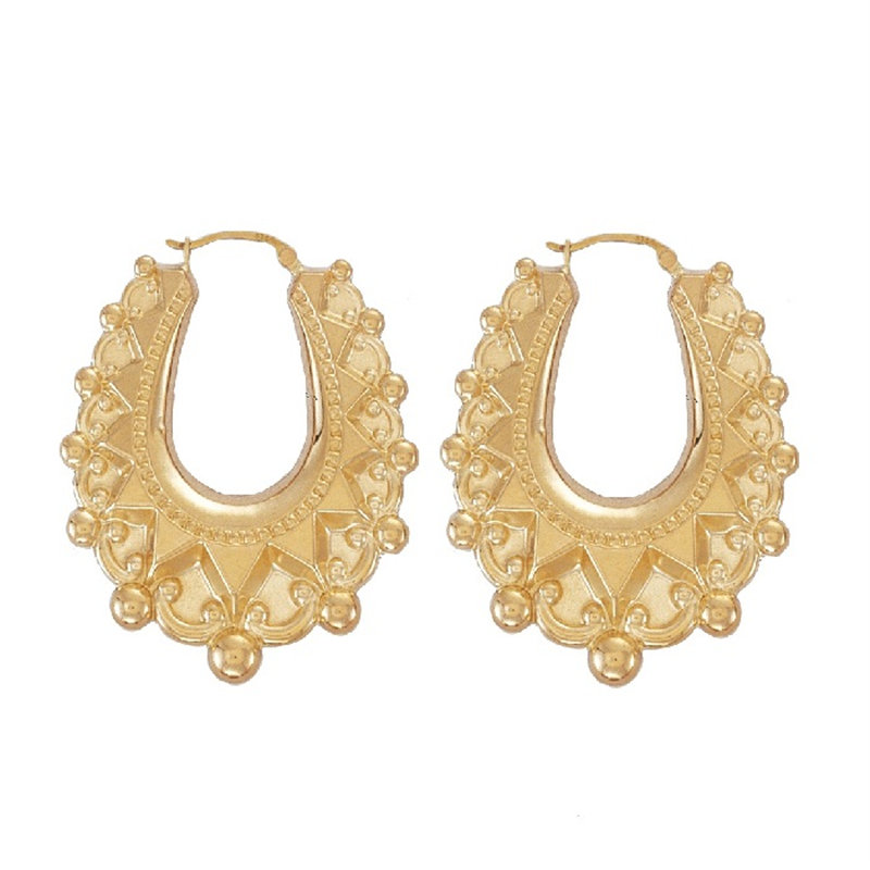9ct YG Oval Creole Spike Earrings