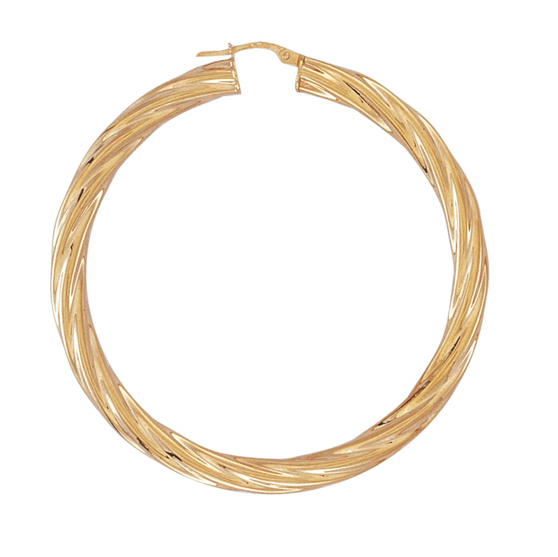 9ct YG 50mm Twist Hoop Earrings
