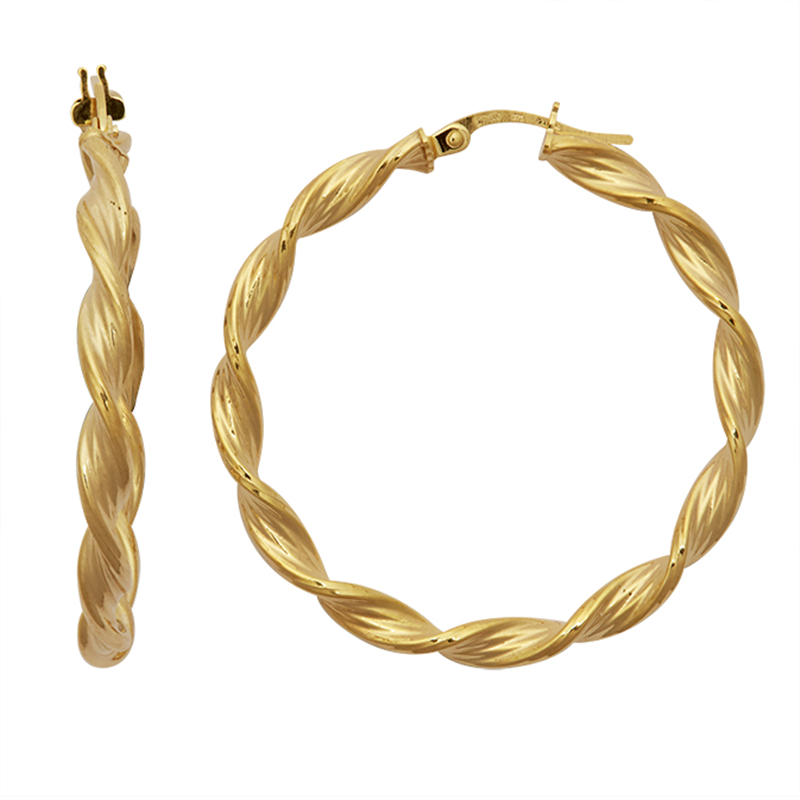 9ct Yellow Gold Round Twist Hoop Earrings
