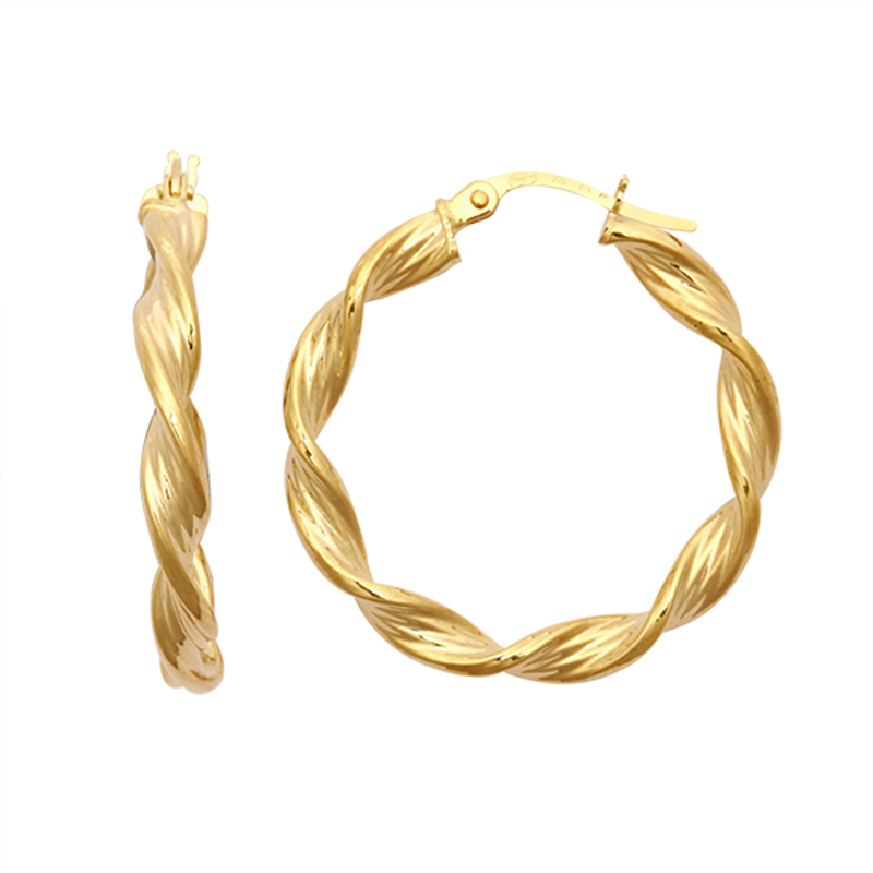 9ct Yellow Gold Round Twist Hoop Earrings