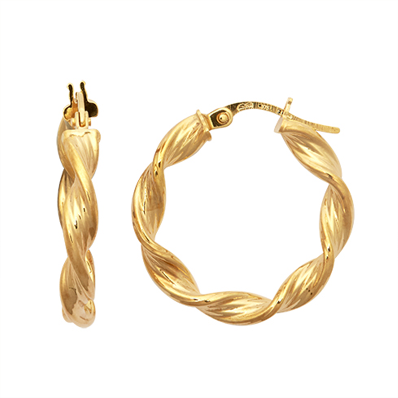 9ct Yellow Gold Round Twist Hoop Earrings