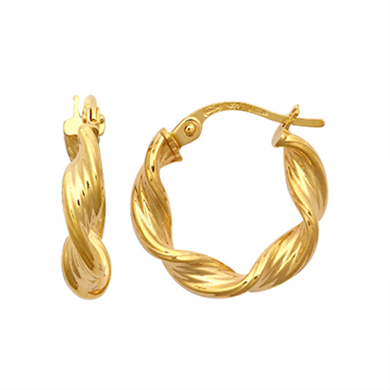 9ct Yellow Gold Round Twist Hoop Earrings
