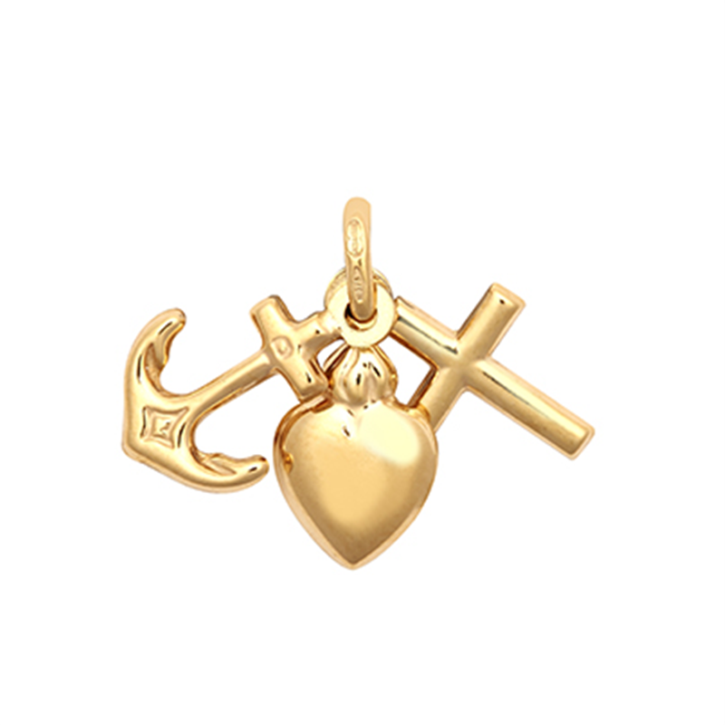 9ct YG Faith, Hope & Charity Hollow Charm Pendant
