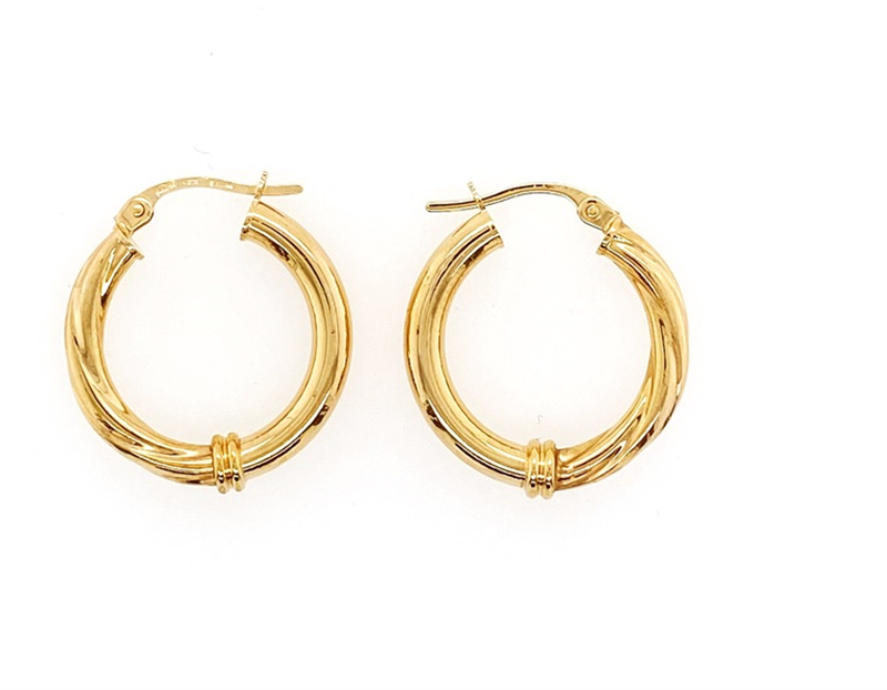 9ct Yellow Gold Plain & Twist Hoop Earrings