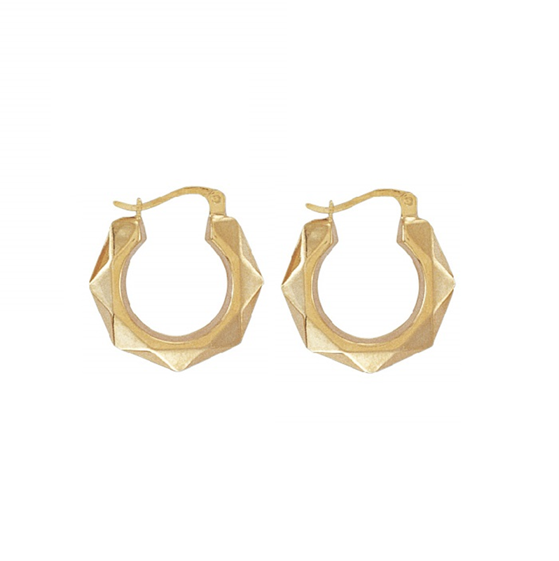 9ct YG Faceted Creole Earrings