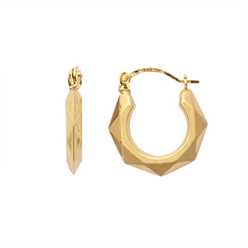 9ct Yellow Gold Faceted Creole Earrings