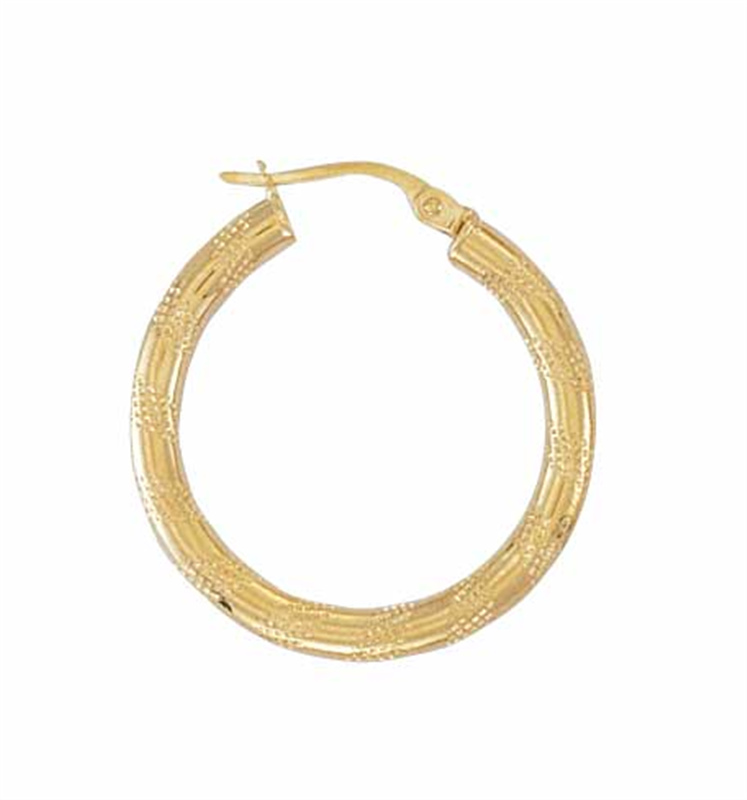 9ct YG Striped Plain Hoop Earrings