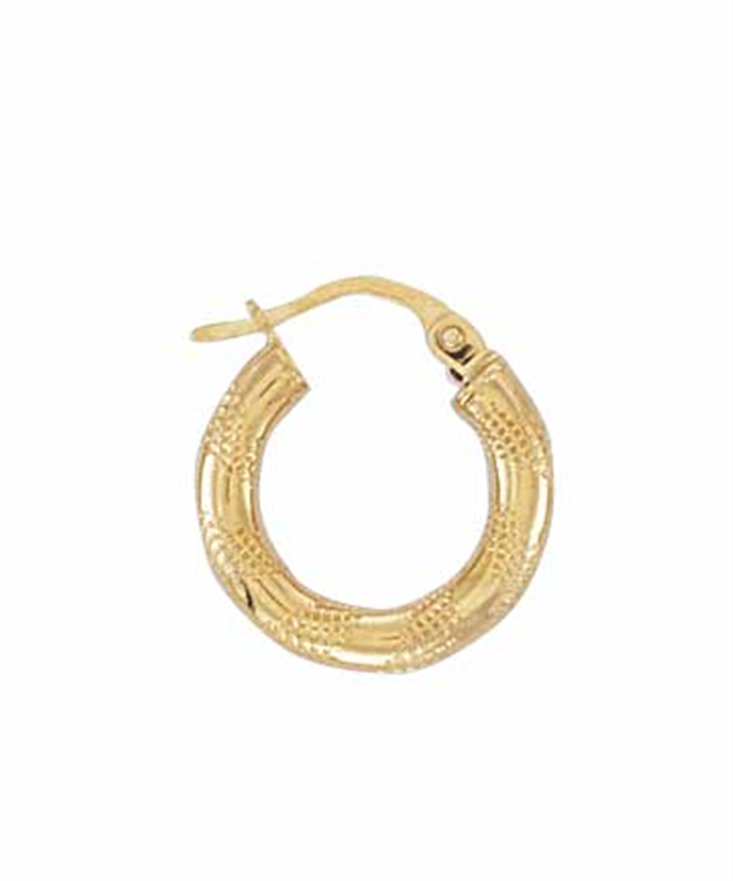9ct Yellow Gold Striped Plain Hoop Earrings