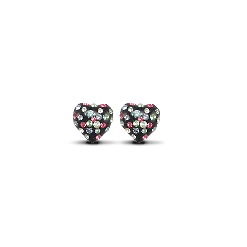 9ct Yellow Gold Multicolour Crystal & Black Heart Stud Earrings