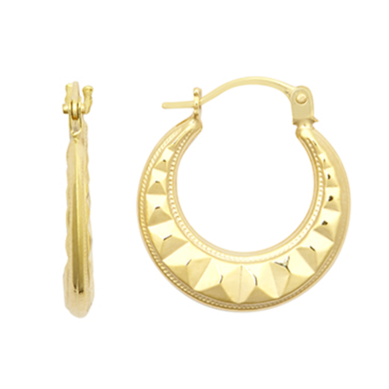 9ct YG Patterned Creole Earrings