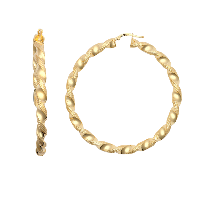 9ct YG 50mm Twist Hoop Earrings