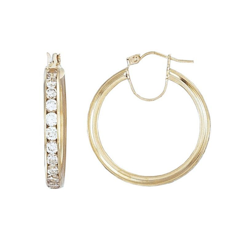 9ct YG Cz Channel Sets Earrings 30mm