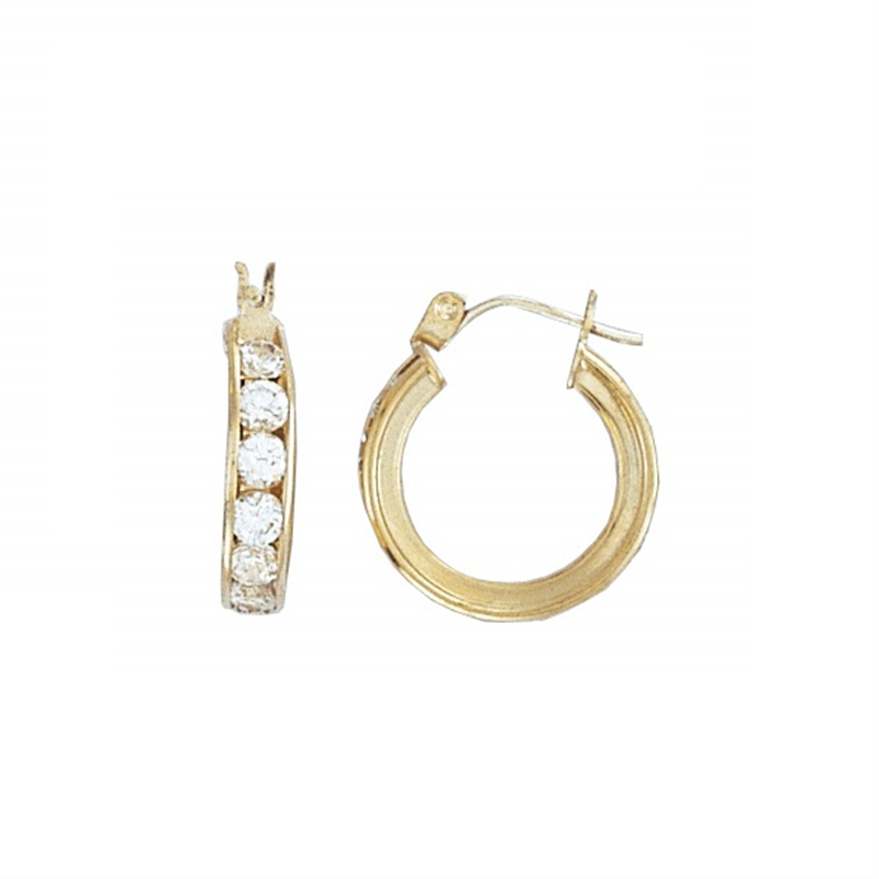 9ct Yellow Gold CZ Channel Set Hoop Earrings 17mm