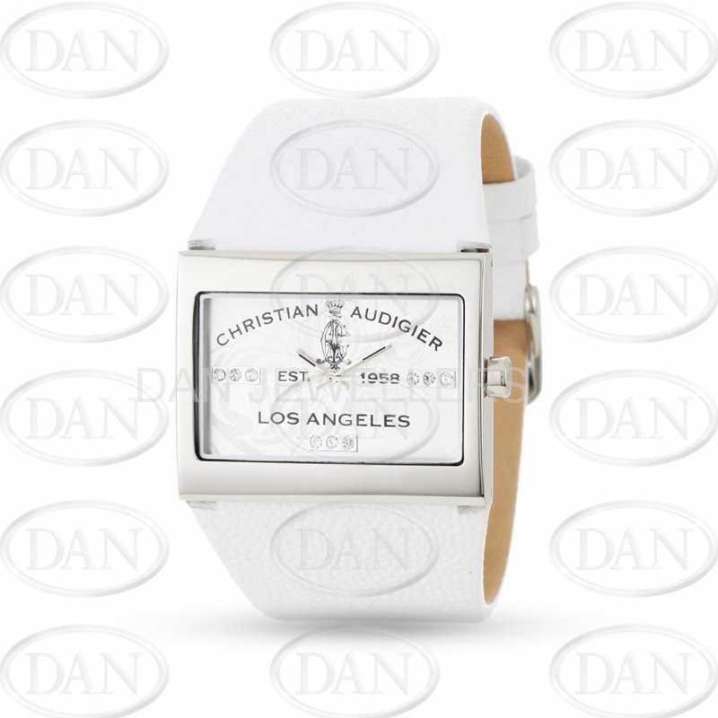 White Leather Strap Square Ca Wat