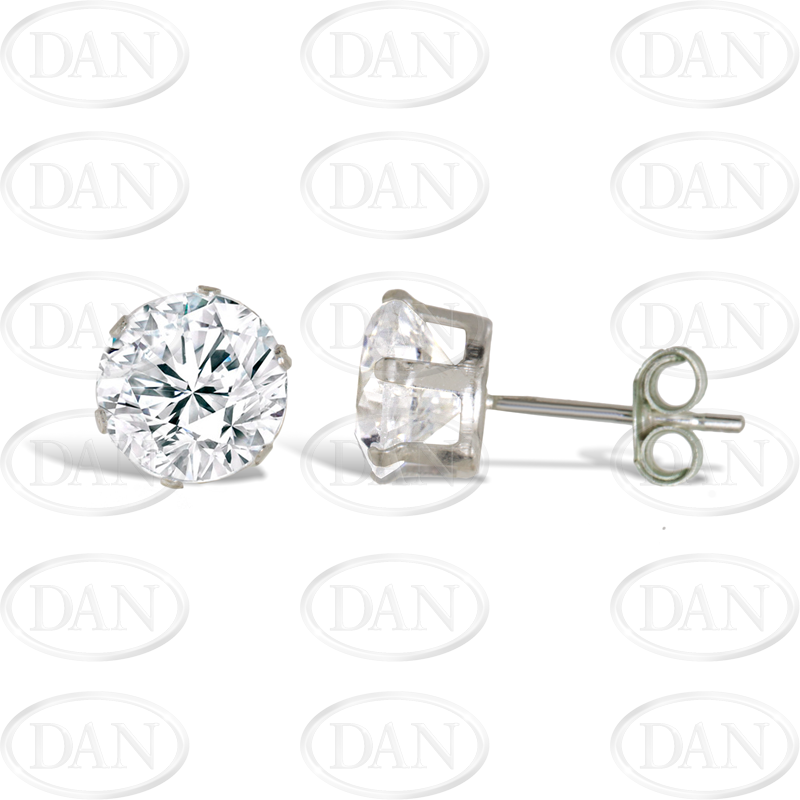 Sterling Silver 7mm CZ Round Stud Earrings