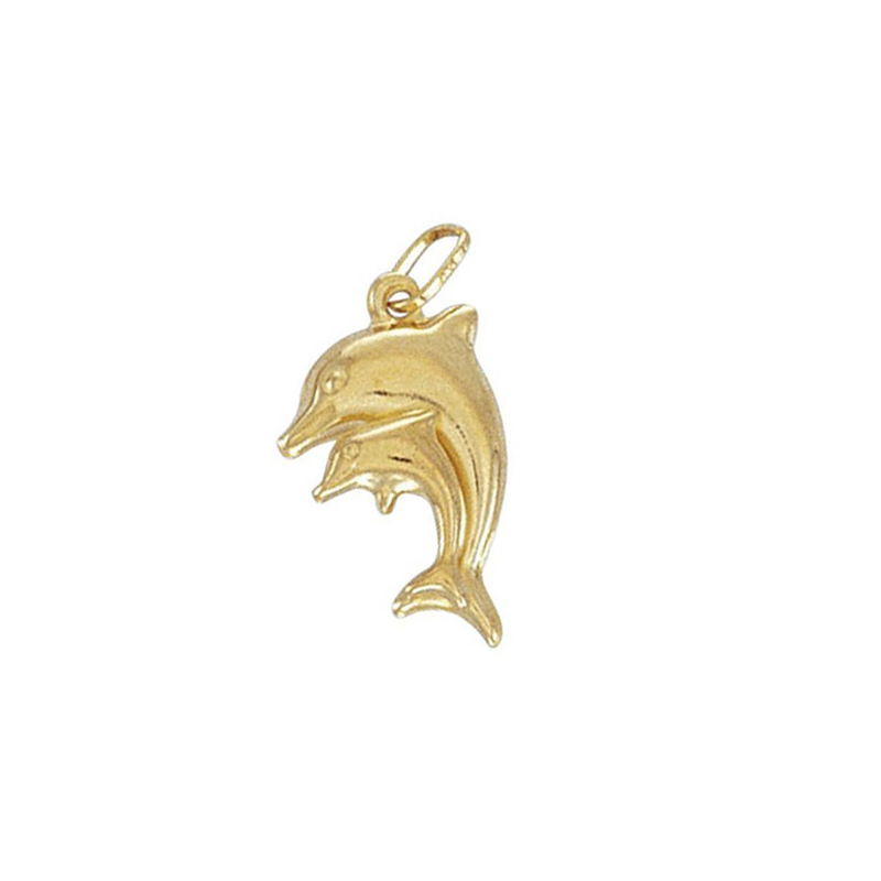 9ct YG Double Dolphin Hollow Charm Pendant