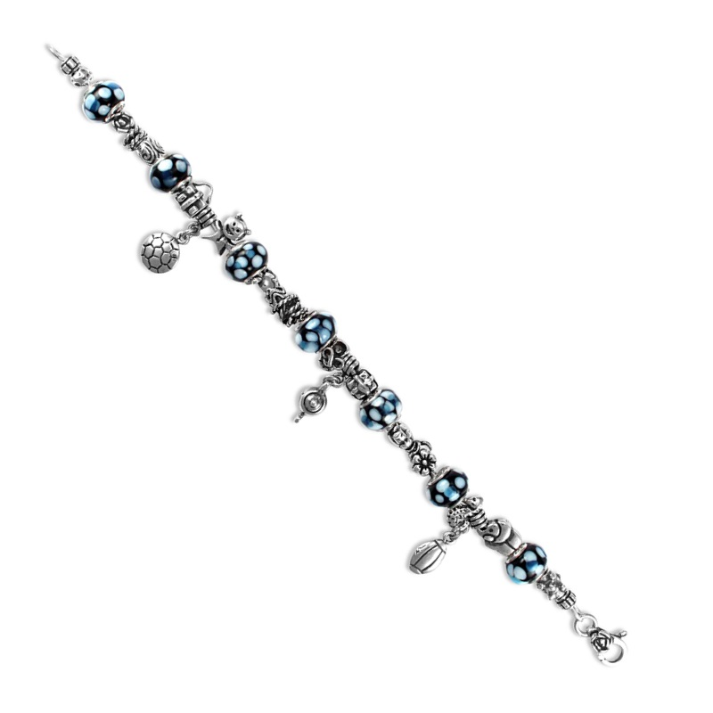 Sterling Silver Blue Charm Bead Bracelet