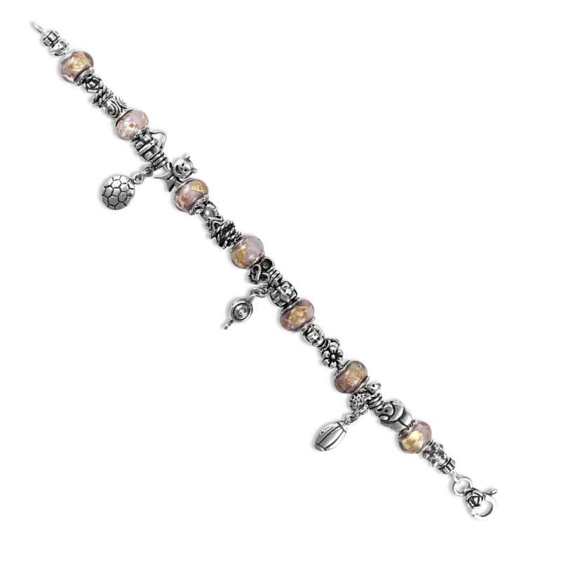 Sterling Silver Pink Charm Bead Bracelet