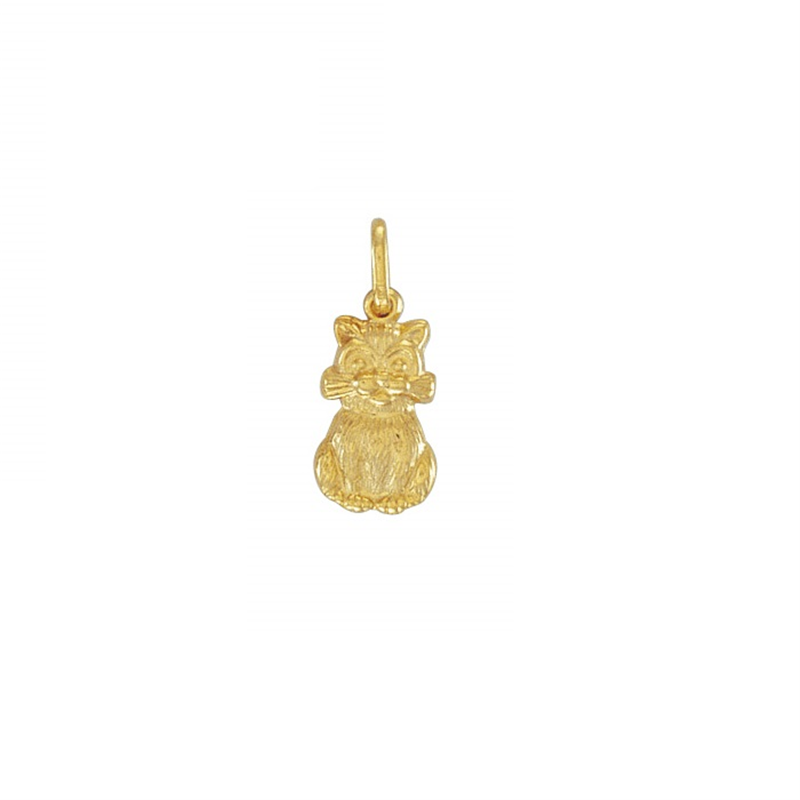 9ct Yellow Gold Cat Hollow Charm Pendant