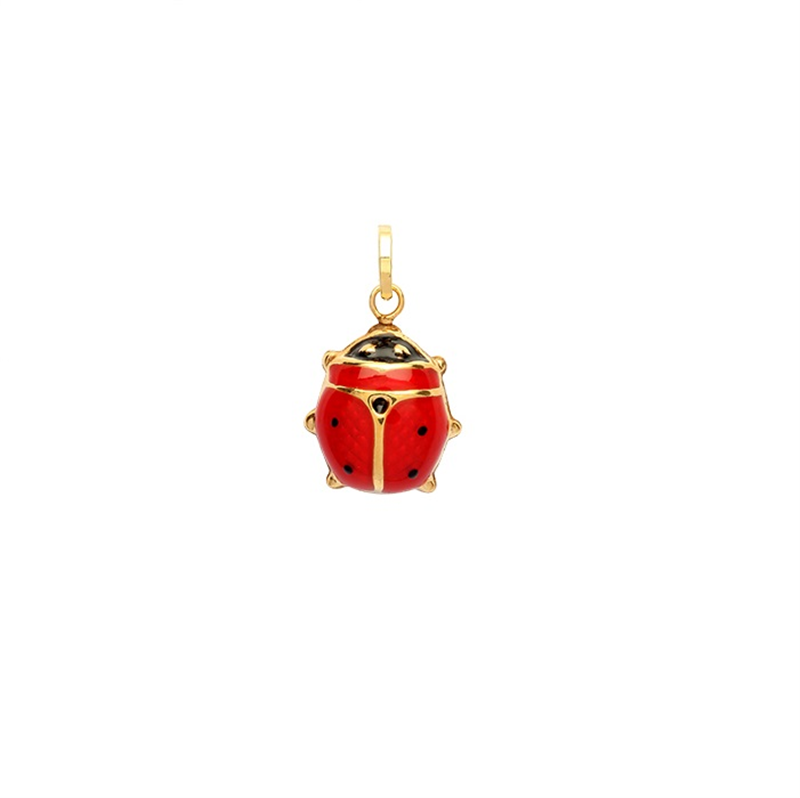 9ct YG Enamelled Ladybird Hollow Charm Pendant